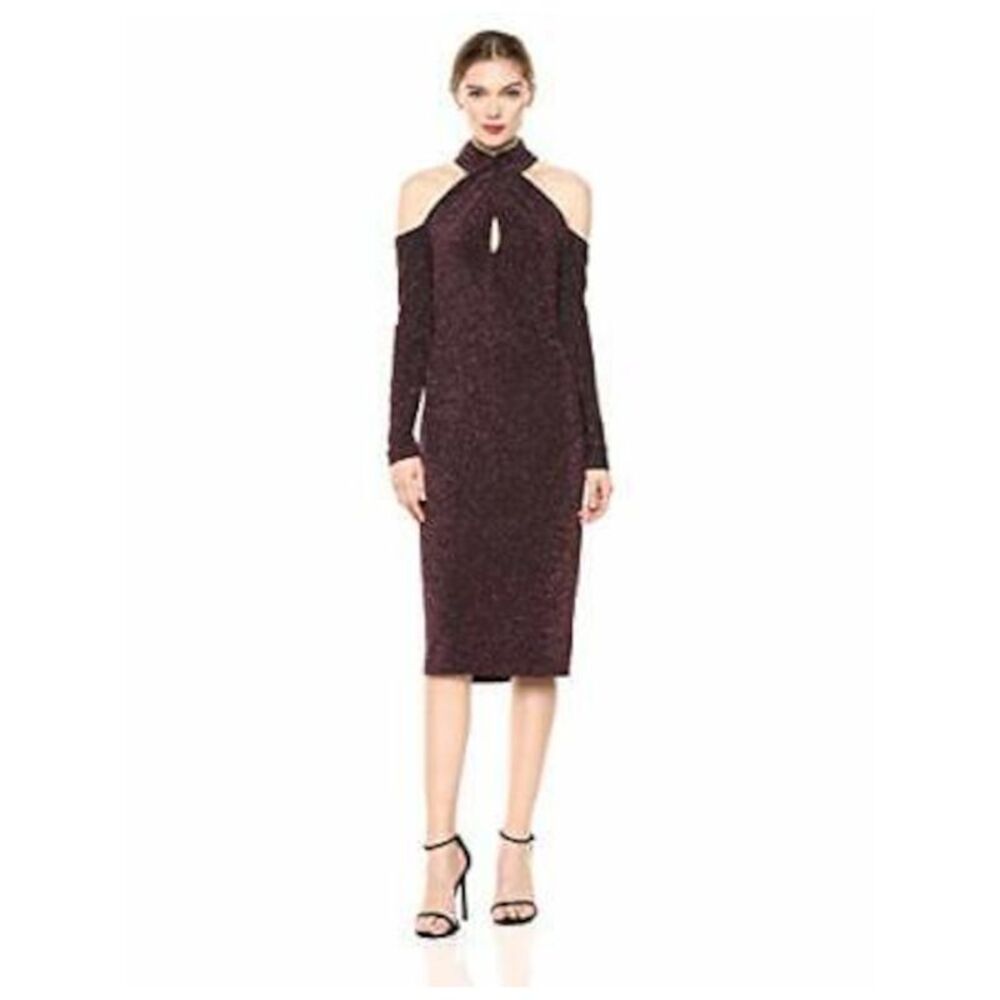 RACHEL RACHEL ROY Womens Burgundy Crisscross-Long Sleeve Midi Sheath Dress XL
